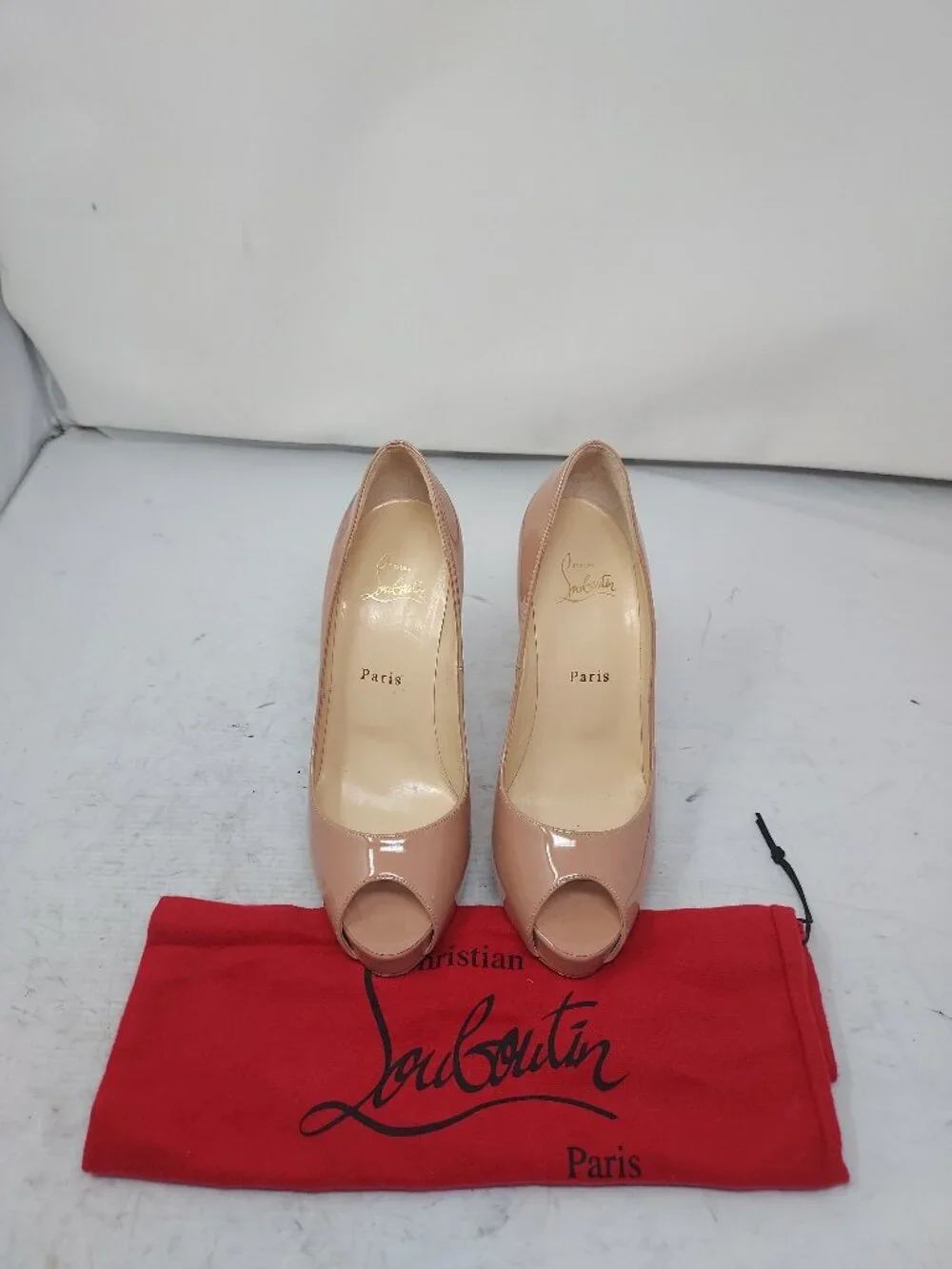 Christian Louboutin Very Prive Patent Nude Peep Toe Pump